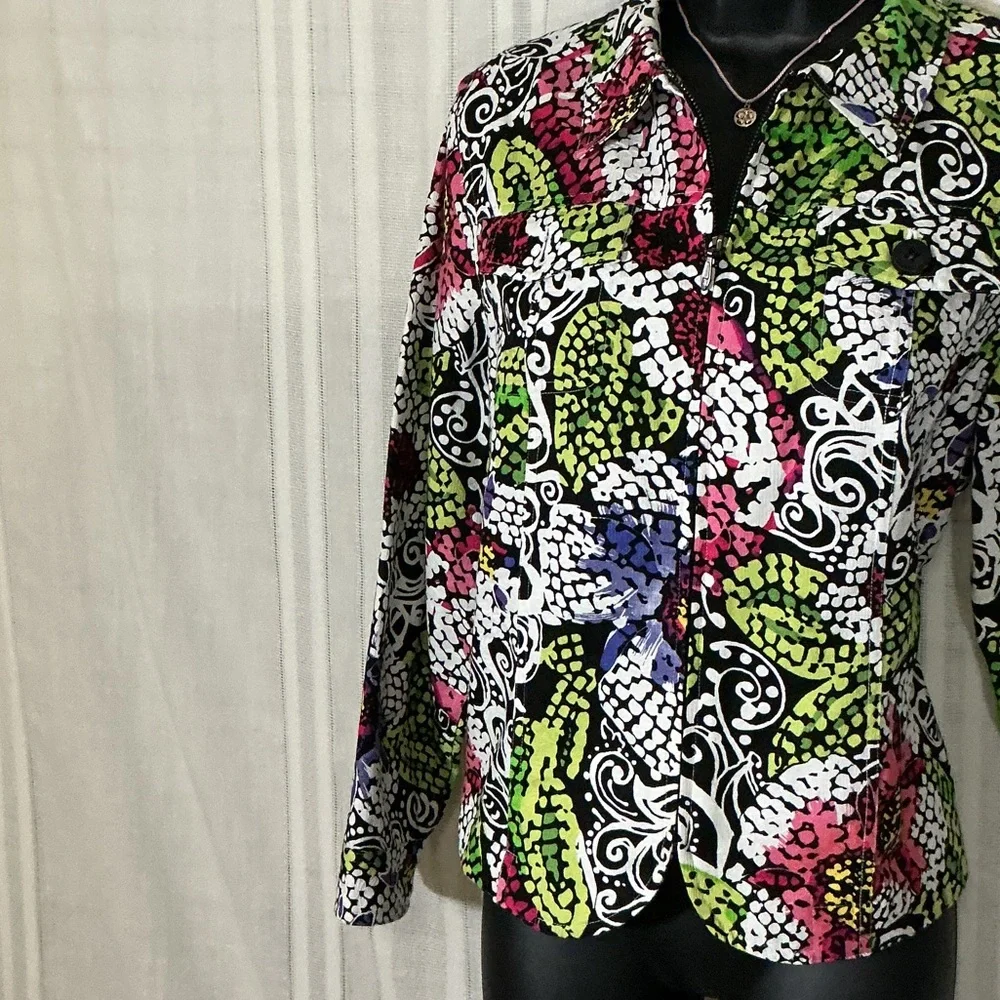 Coldwater Creek Floral Print Button Front Jacket Blazer MP